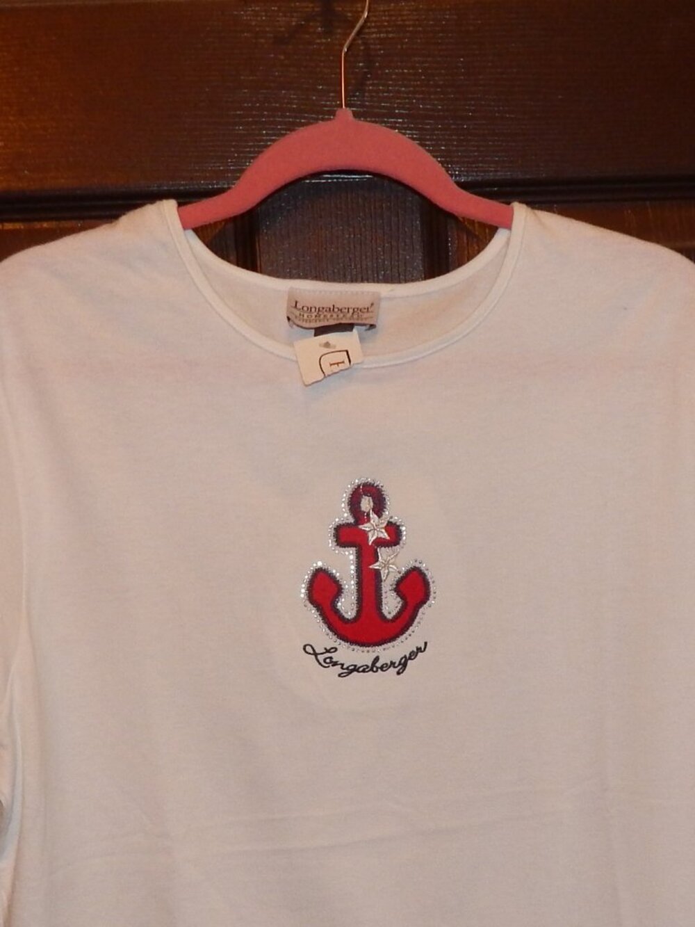 NWT Longaberger XL S/S White Shirt - Nautical Red Anchor - Cotton Blend